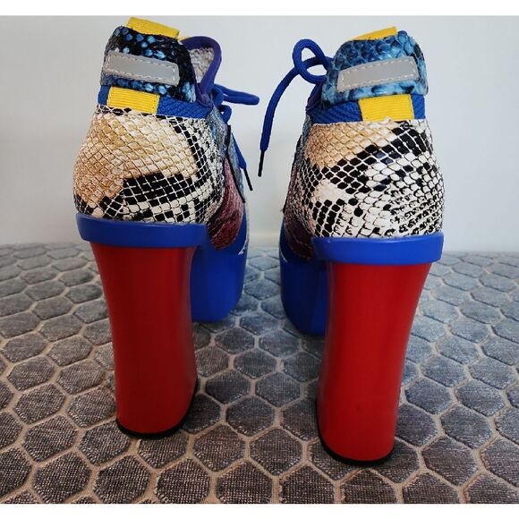 Vibrant Blue and Yellow Platform Sneakers - Picture 4 of 7